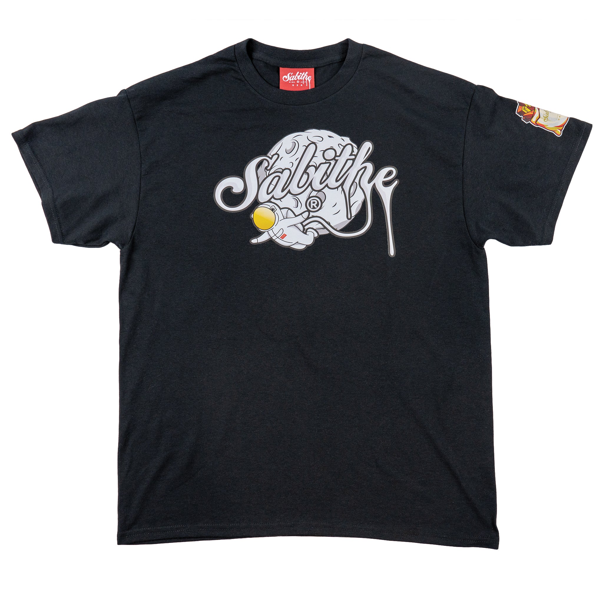Black ASTRO Shirt, With Our main Logo alongside a Small Astronaut. 50/50 blend Shirt